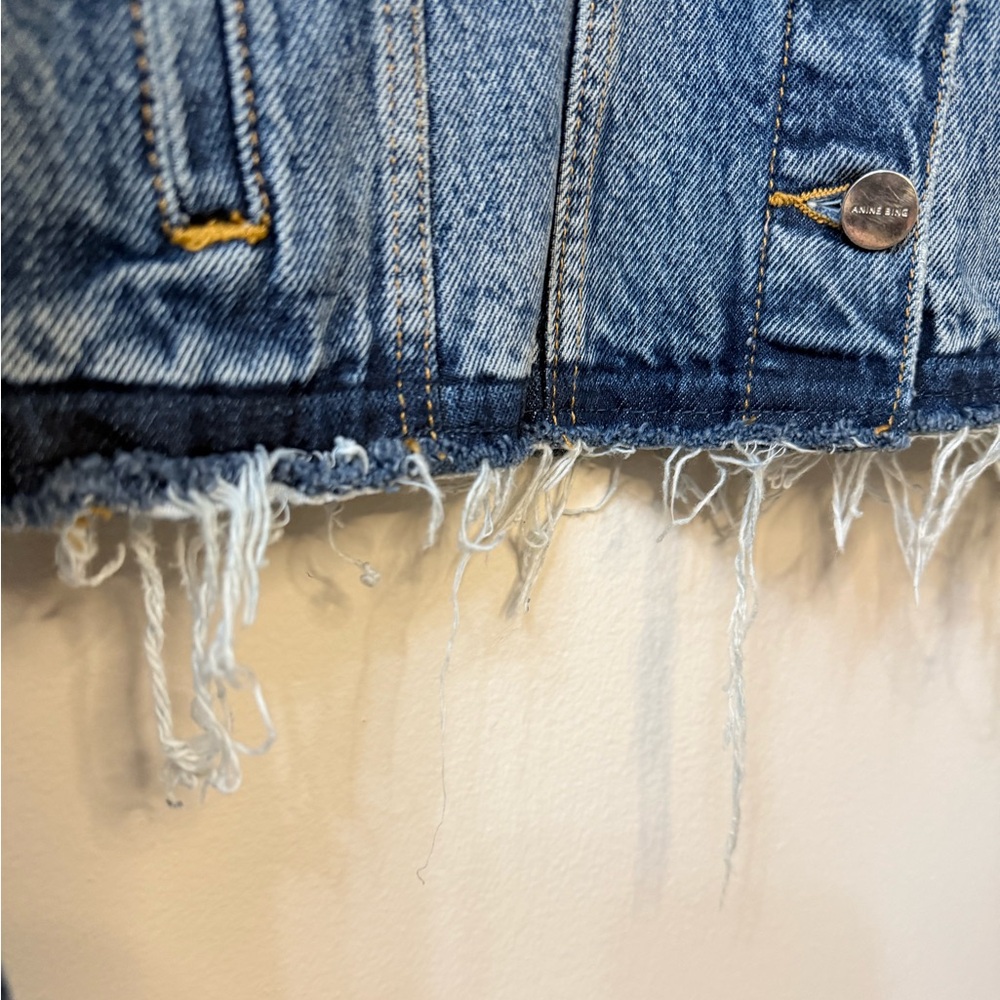 ANINE BING Jackie 1999 Cropped Denim Jacket Raw Hem Blue Medium - Picture 5 of 11